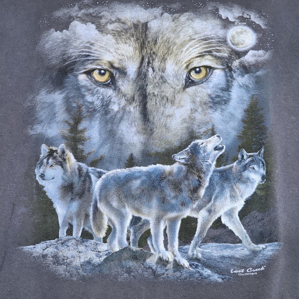 VTG Lost Creek Outfitters Wolf Wolves Gray Nature T-Shirt Mens Size L